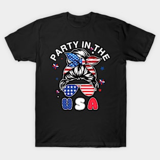 American Flag Party In USA 4th July Patriotic Kid Women Girl T-Shirt